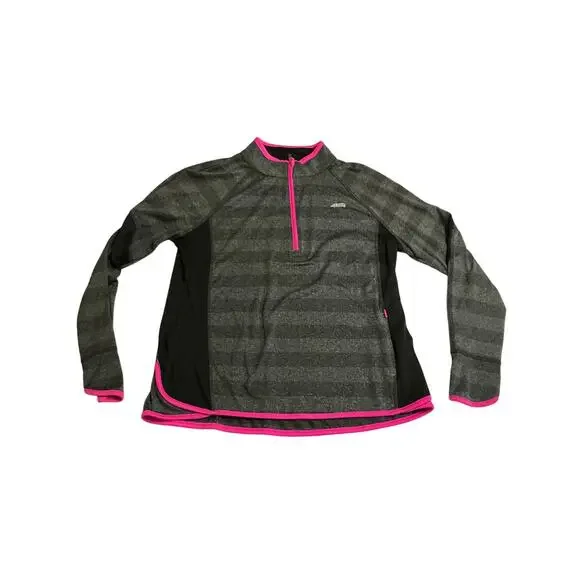 Avia Women’s Gray Striped Long Sleeve Quarter-Zip Pullover Top Size Large - Picture 6 of 11